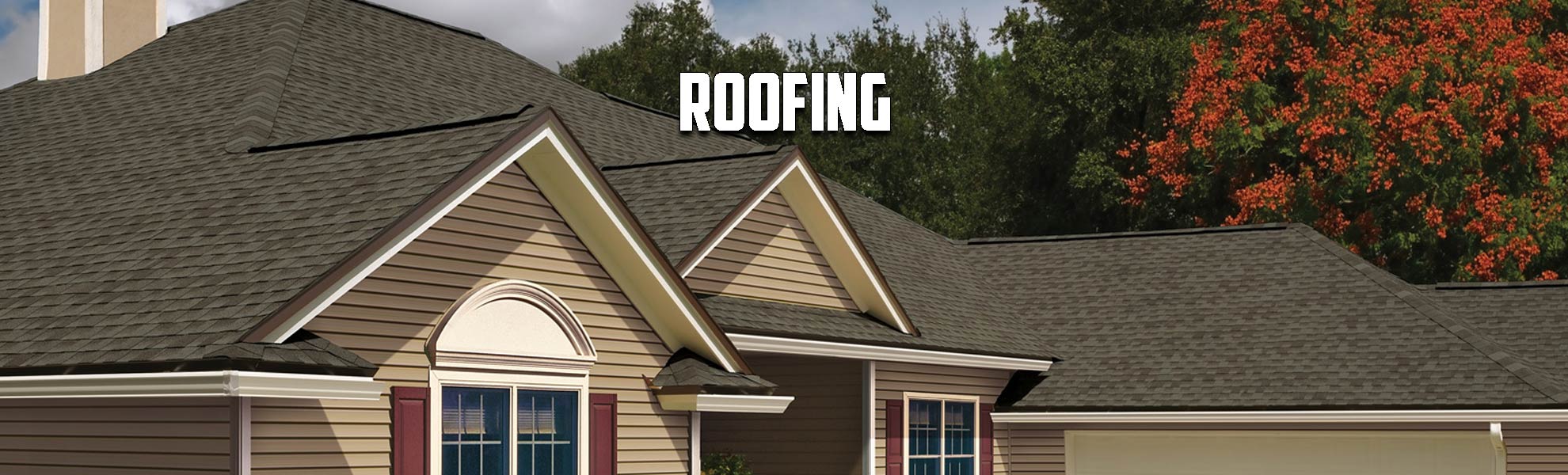 Mid-class home with a dark brown shingle roof