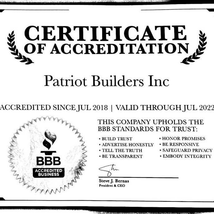 Better Business Bureau certificate of accreditation